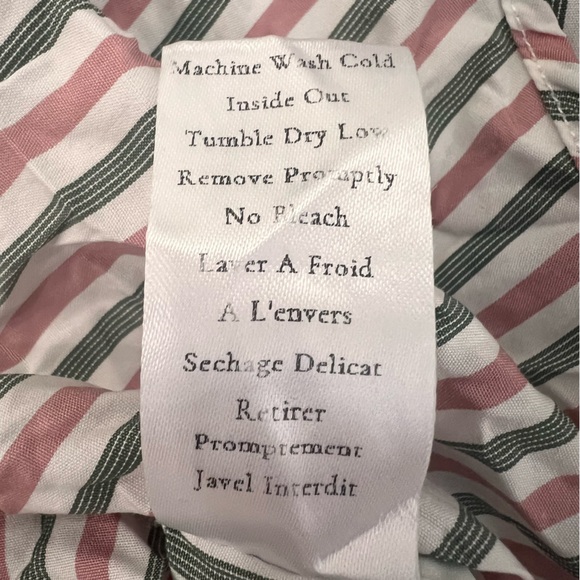 Frank & Eileen Barry Crinkle Button Down Shirt Striped Long Sleeve Pink Green, S - Picture 12 of 14